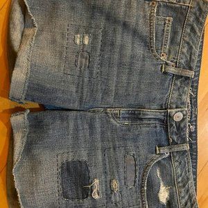 American Eagle Boyfriend Distressed Patchwork  Denim Shorts